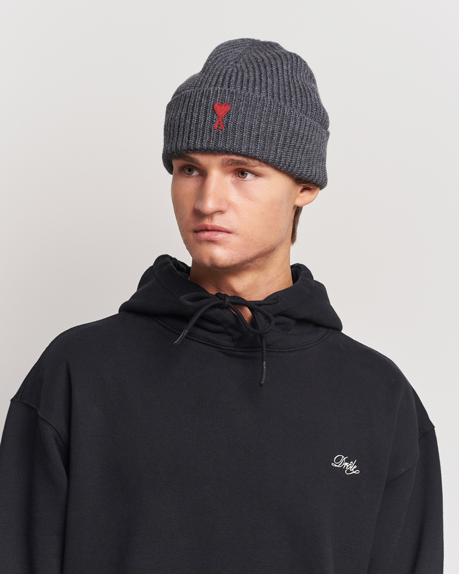 Homme | AMI Heart Logo Beanie Heather Grey | AMI | Heart Logo Beanie Heather Grey