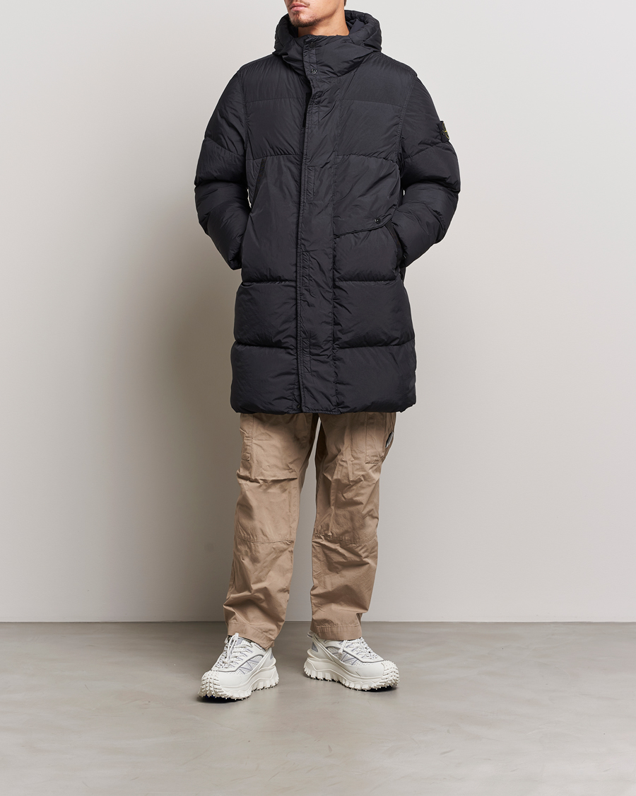 Homme | Manteaux Et Vestes | Stone Island | Garment Dyed Recycled Nylon Long Down Jacket Black