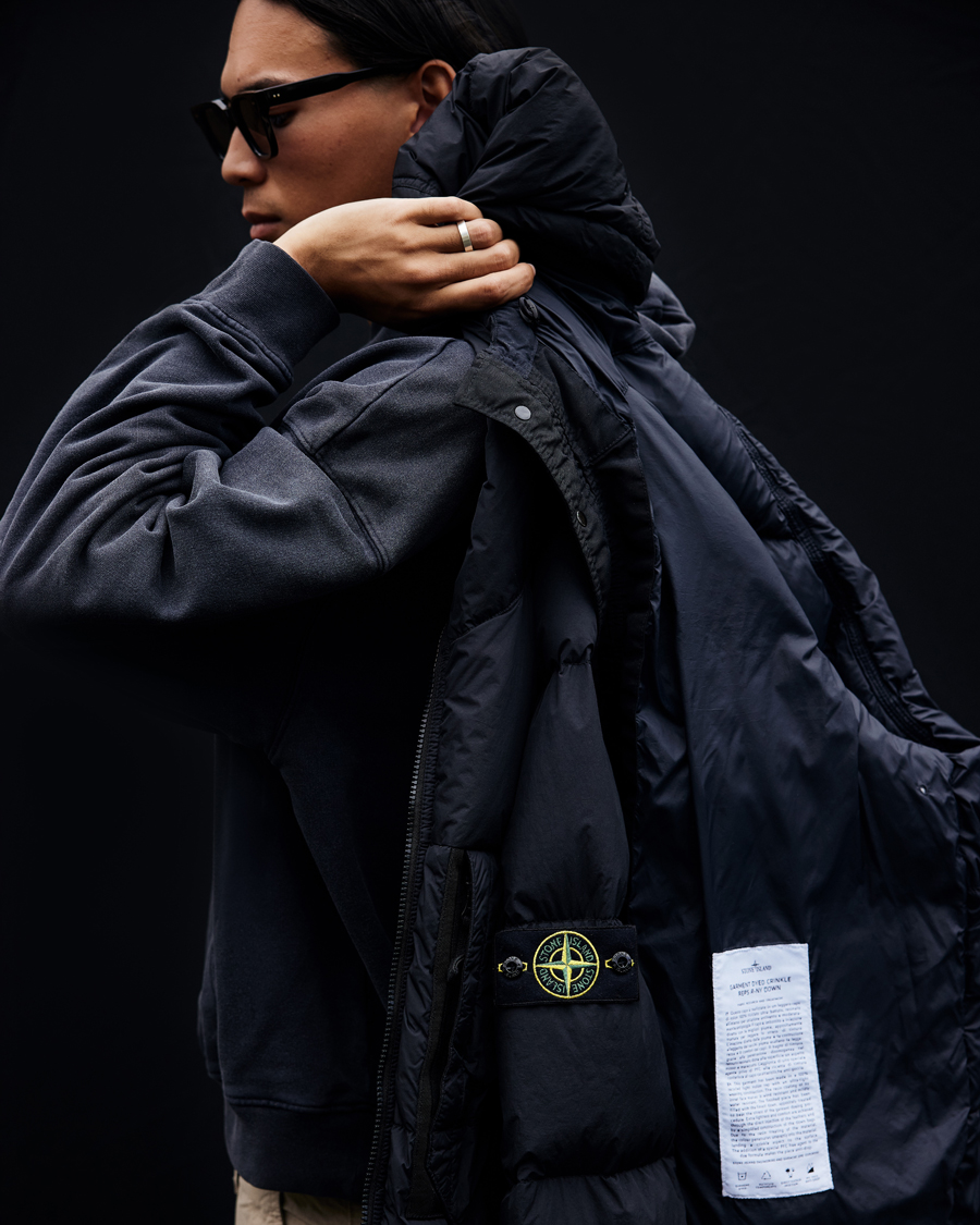 Homme | Manteaux Et Vestes | Stone Island | Garment Dyed Recycled Nylon Long Down Jacket Black