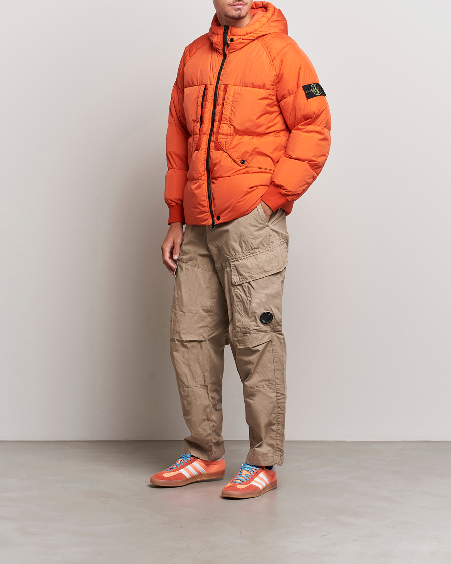 Homme | Manteaux Et Vestes | Stone Island | Garment Dyed Recycled Nylon Down Jacket Orange Red