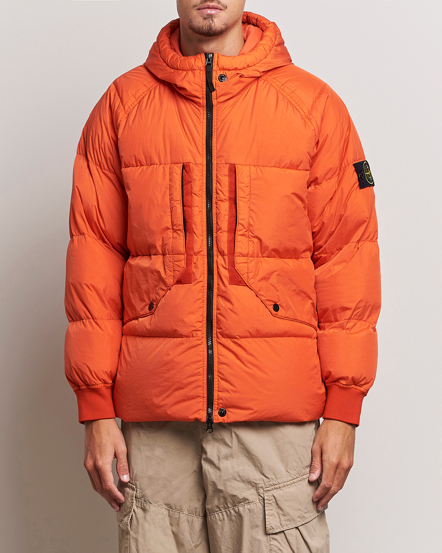Homme | Manteaux Et Vestes | Stone Island | Garment Dyed Recycled Nylon Down Jacket Orange Red