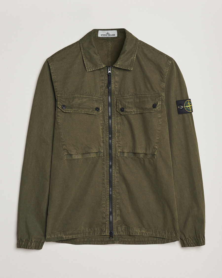 Homme | Chemises | Stone Island | Garment Dyed Cotton Overshirt Olive
