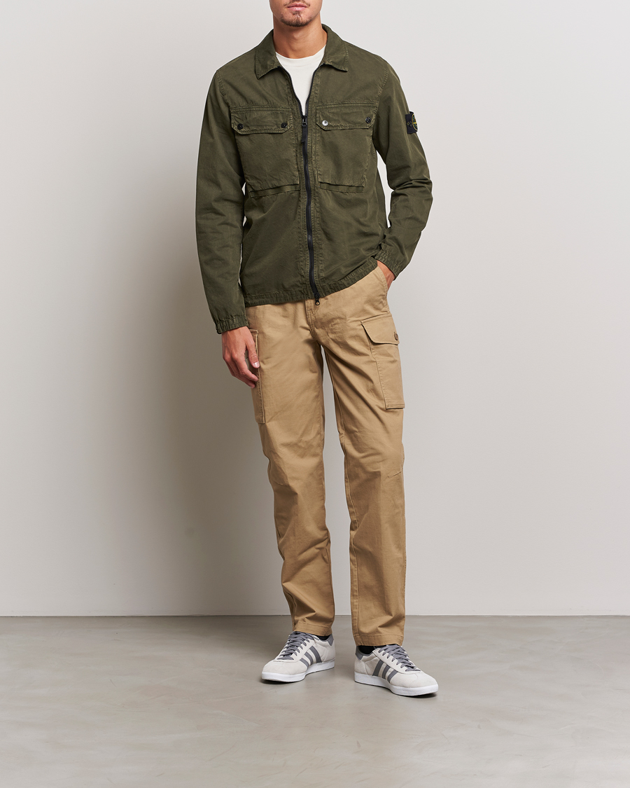 Homme | Chemises | Stone Island | Garment Dyed Cotton Overshirt Olive