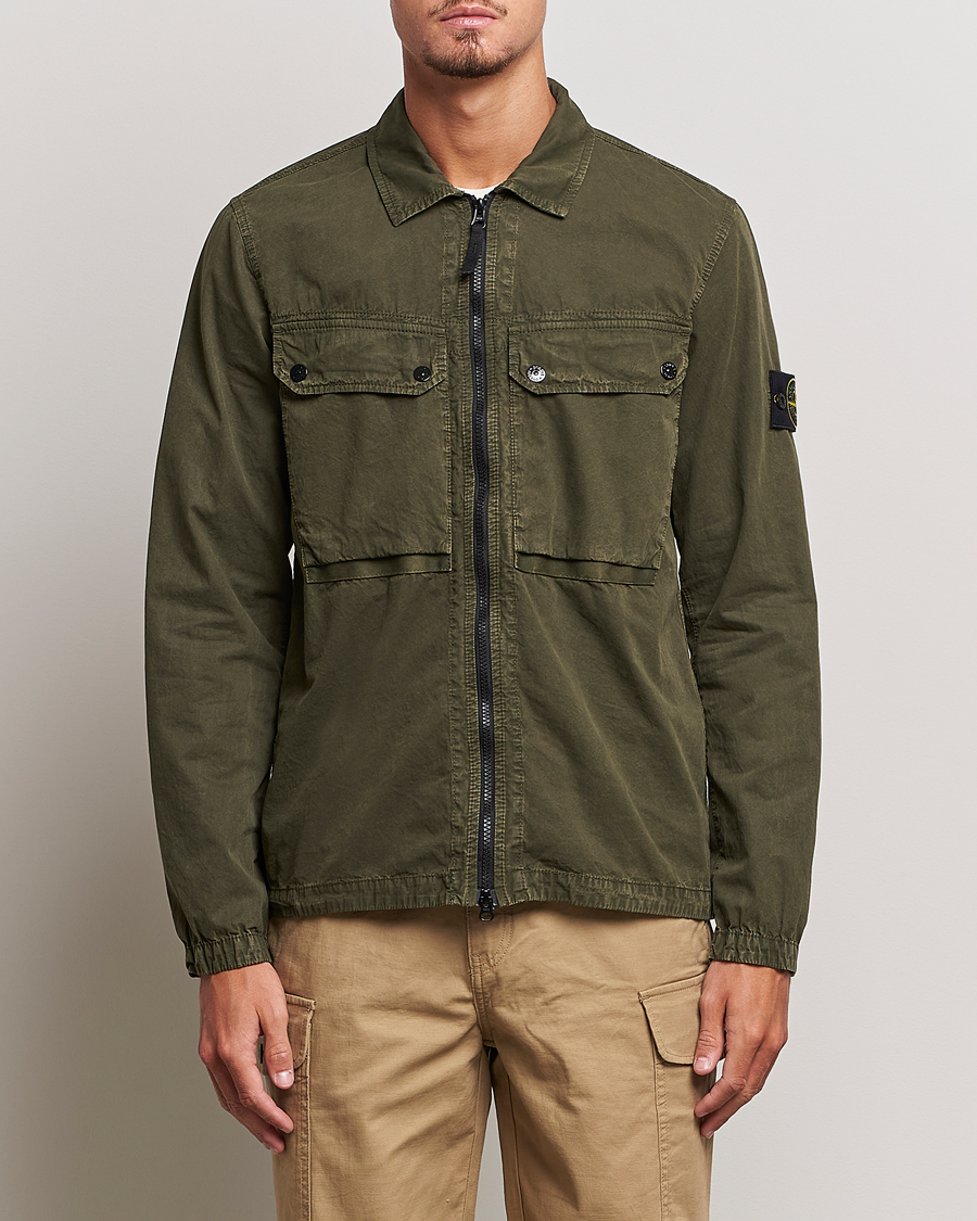 Homme | Chemises | Stone Island | Garment Dyed Cotton Overshirt Olive