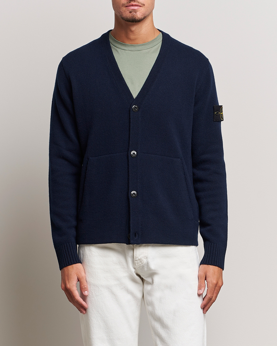 Homme | Pulls Et Tricots | Stone Island | Knitted Geelong Wool Cardigan Navy Blue