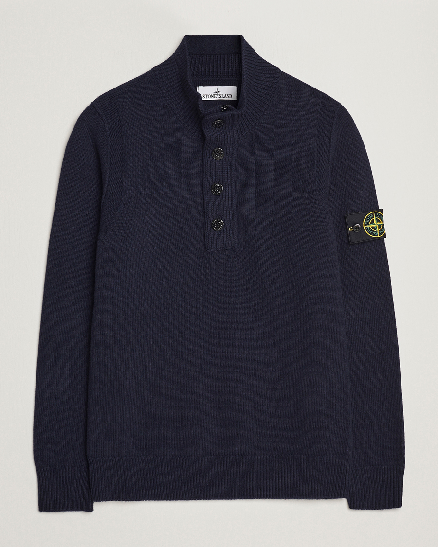 Homme | Pulls Et Tricots | Stone Island | Knitted Lambwool Half Button Zip Navy Blue