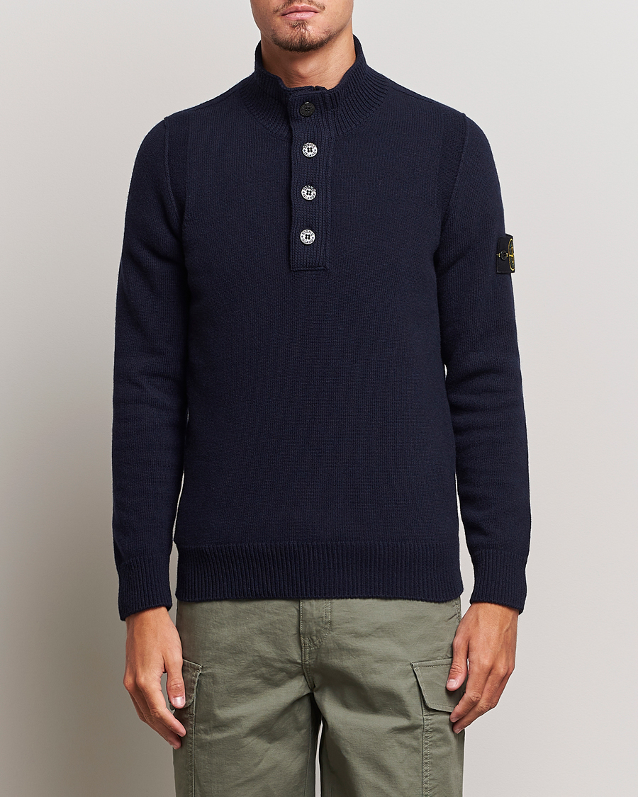 Homme | Pulls Et Tricots | Stone Island | Knitted Lambwool Half Button Zip Navy Blue