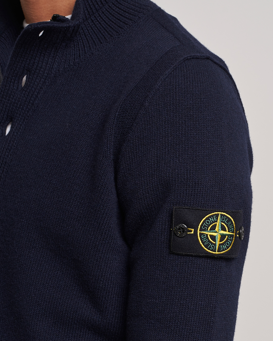 Homme | Pulls Et Tricots | Stone Island | Knitted Lambwool Half Button Zip Navy Blue