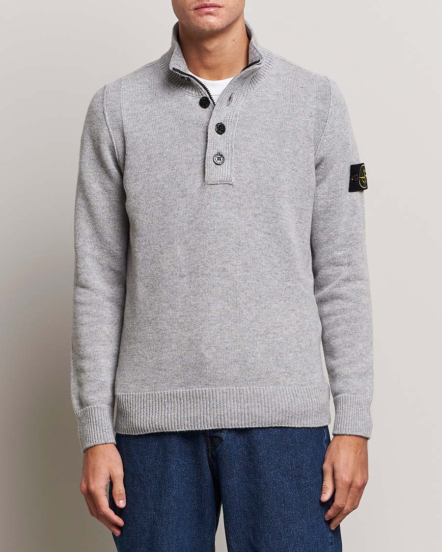 Homme | Pulls Et Tricots | Stone Island | Knitted Lambwool Half Button Zip Melange Grey
