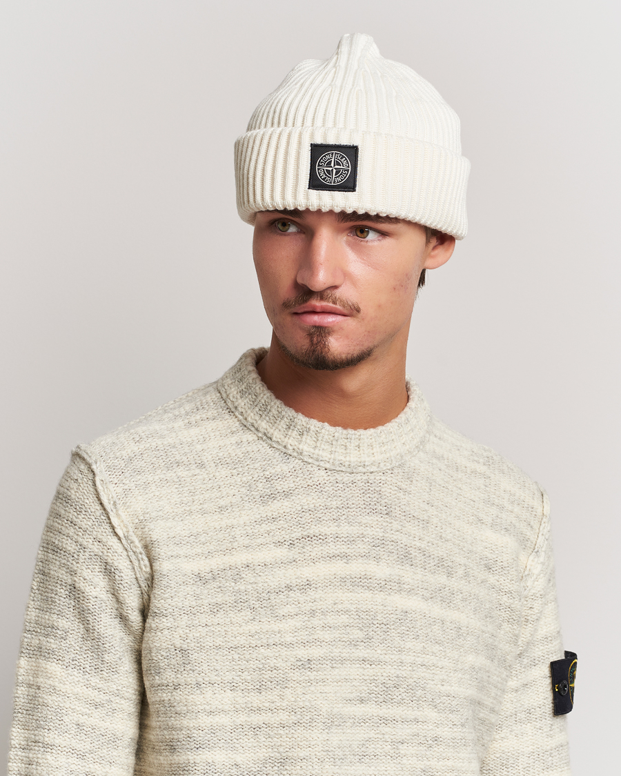 Heren | Stone Island Full Rib Wool Beanie Natural | Stone Island | Full Rib Wool Beanie Natural