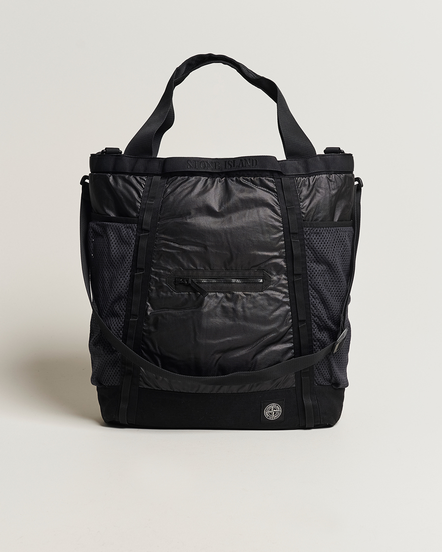 Homme | Stone Island Garment Dyed Mussola Gommata Canvas Big Tote Black | Stone Island | Garment Dyed Mussola Gommata Canvas Big Tote Black