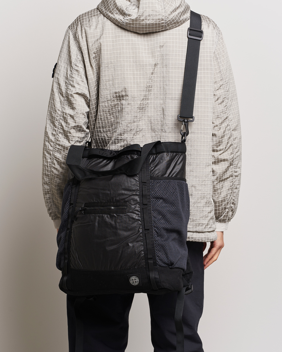 Homme | Stone Island Garment Dyed Mussola Gommata Canvas Big Tote Black | Stone Island | Garment Dyed Mussola Gommata Canvas Big Tote Black