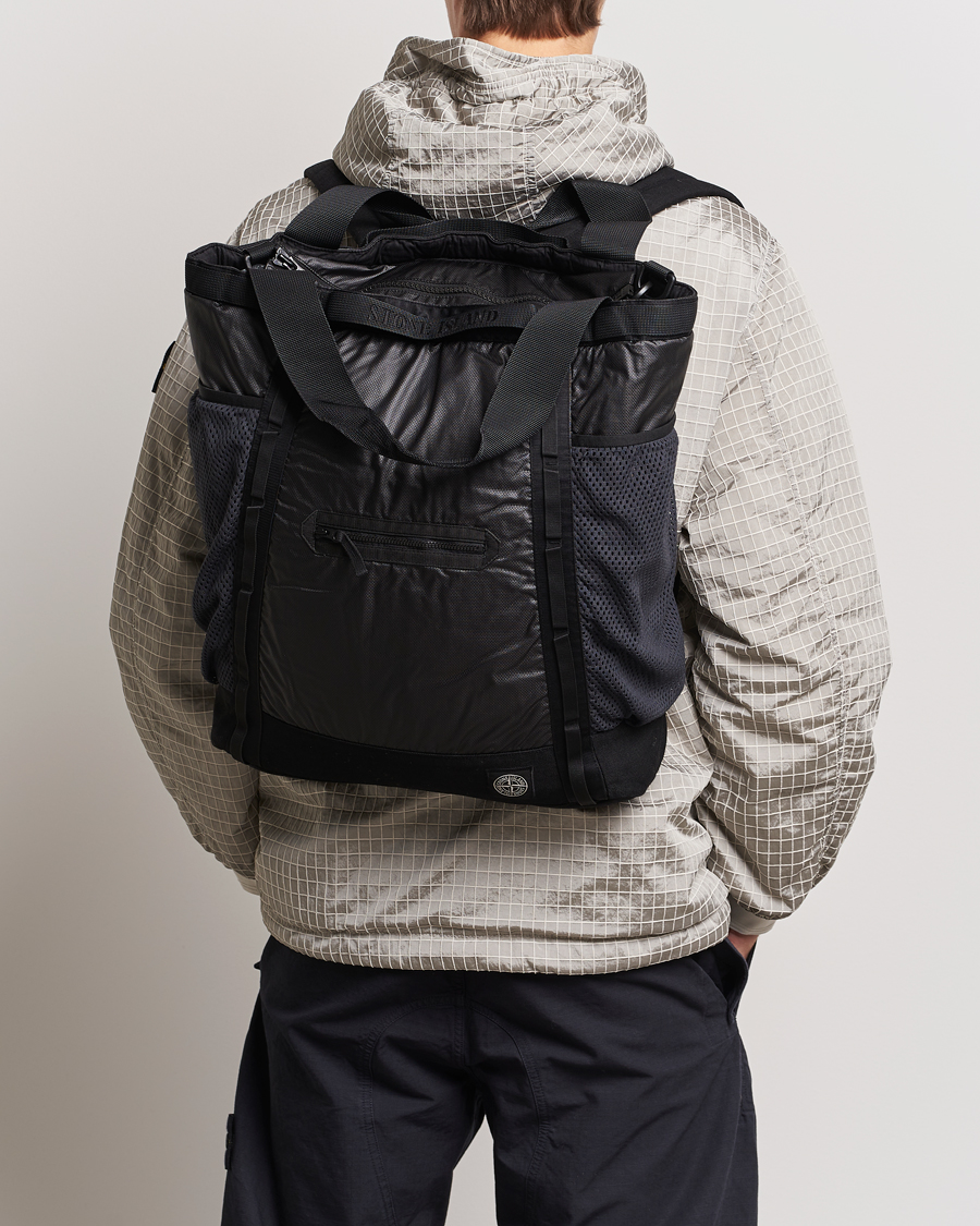 Homme | Stone Island Garment Dyed Mussola Gommata Canvas Big Tote Black | Stone Island | Garment Dyed Mussola Gommata Canvas Big Tote Black