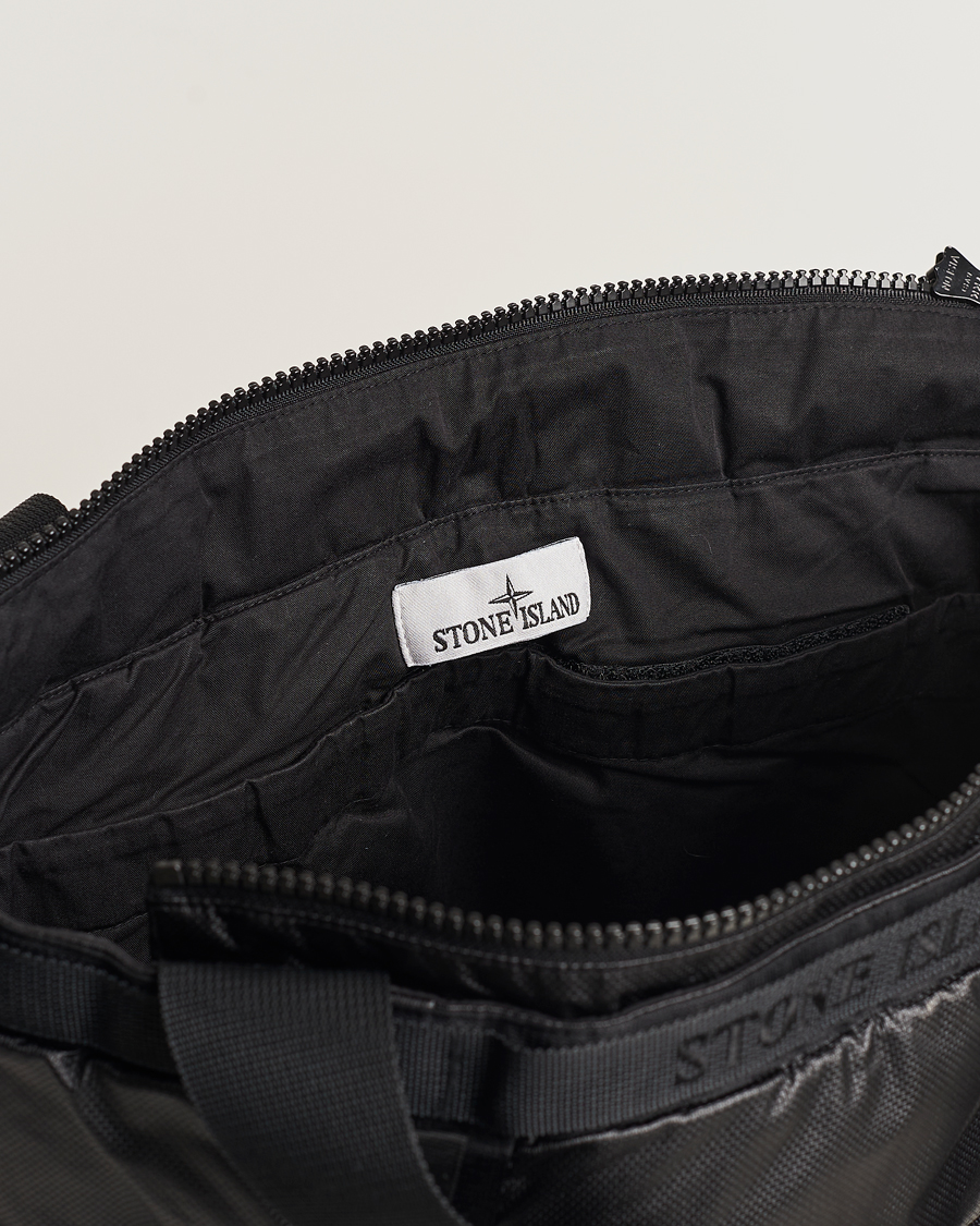 Homme | Stone Island Garment Dyed Mussola Gommata Canvas Big Tote Black | Stone Island | Garment Dyed Mussola Gommata Canvas Big Tote Black