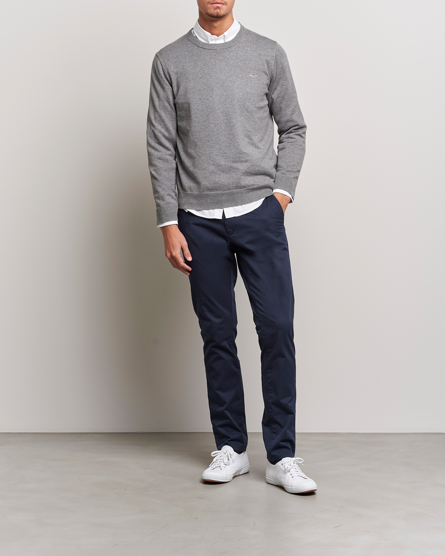 Heren | Truien | Gant | Classic Cotton Crew Neck Dark Grey Melange