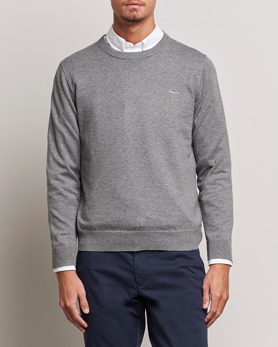 Heren | Truien | Gant | Classic Cotton Crew Neck Dark Grey Melange