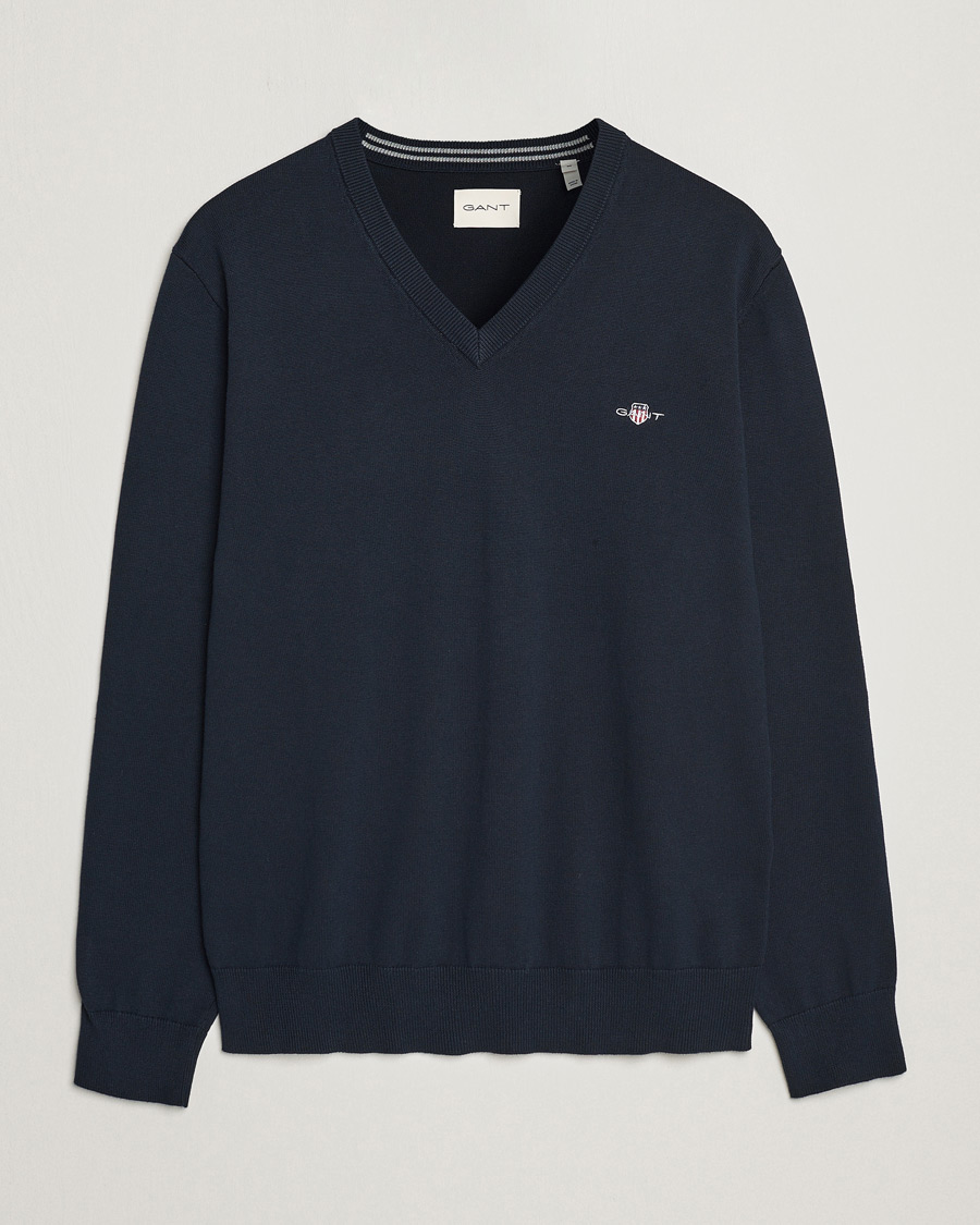 Heren | Truien | Gant | Classic Cotton V-Neck Evening Blue