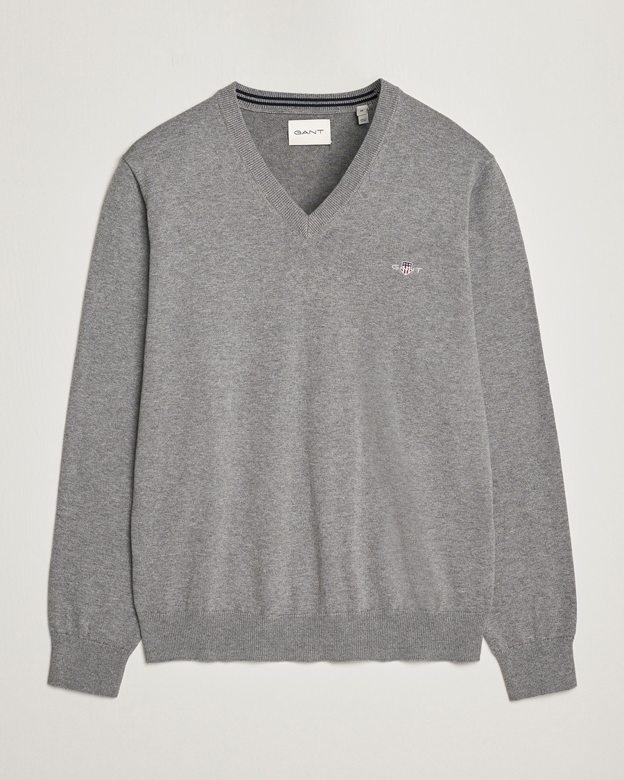 Heren | Truien | Gant | Classic Cotton V-Neck Dark Grey Melange