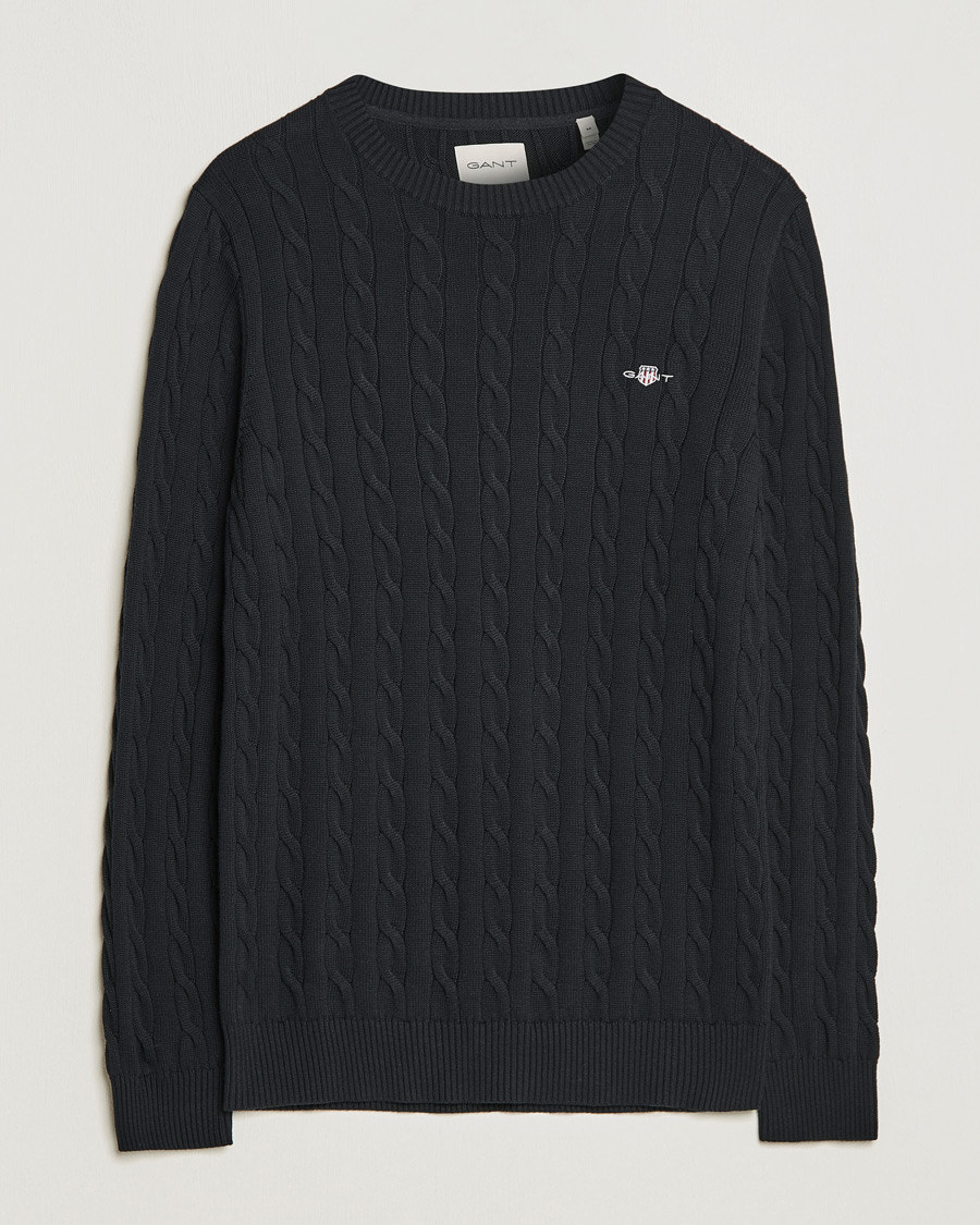 Heren | Truien | GANT | Cotton Cable Crew Neck Pullover Black