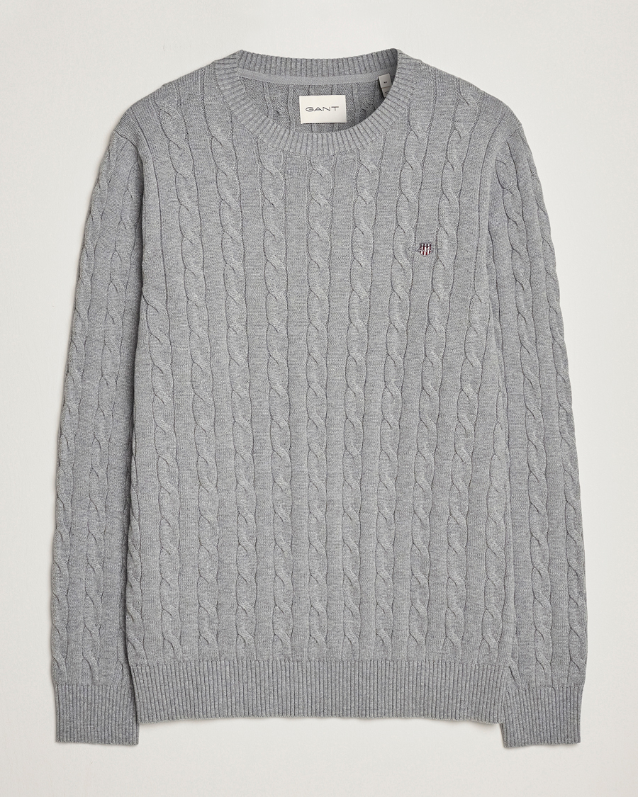 Homme | Pulls Et Tricots | Gant | Cotton Cable Crew Neck Grey Melange