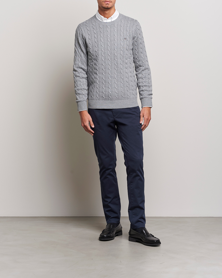 Homme | Pulls Et Tricots | Gant | Cotton Cable Crew Neck Grey Melange