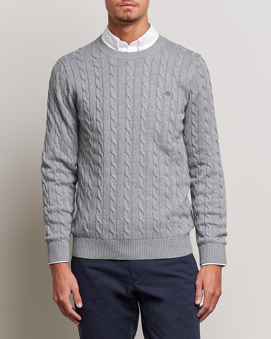 Homme | Pulls Et Tricots | Gant | Cotton Cable Crew Neck Grey Melange