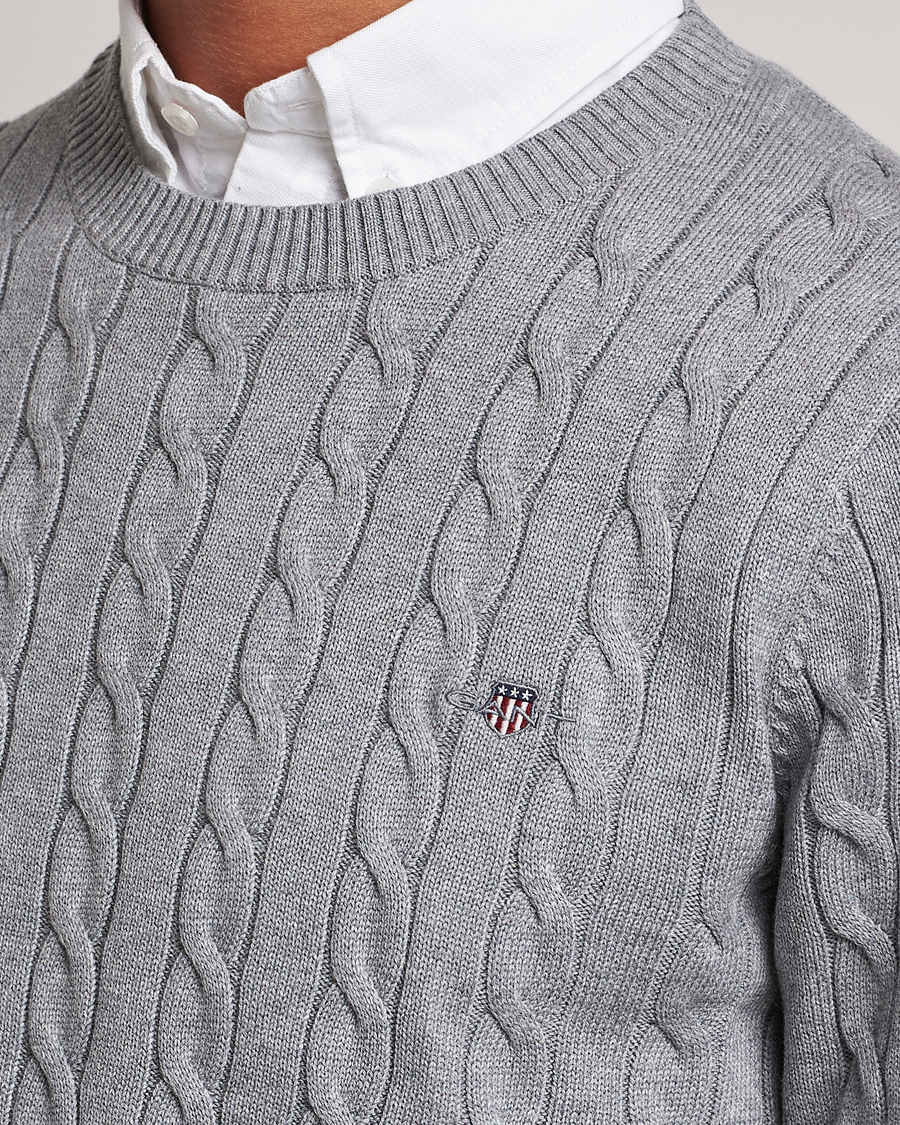 Homme | Pulls Et Tricots | Gant | Cotton Cable Crew Neck Grey Melange