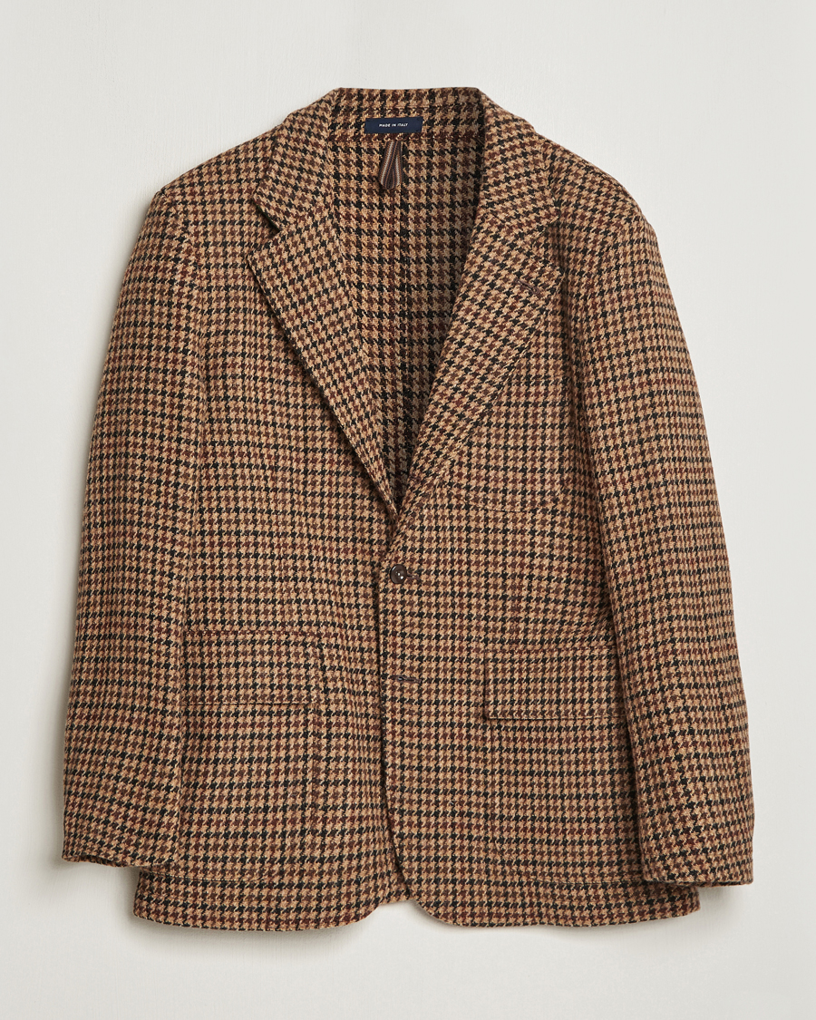 Homme | Blazers | Drake's | MKVII Harris Tweed Games Houndstooth Blazer Brown