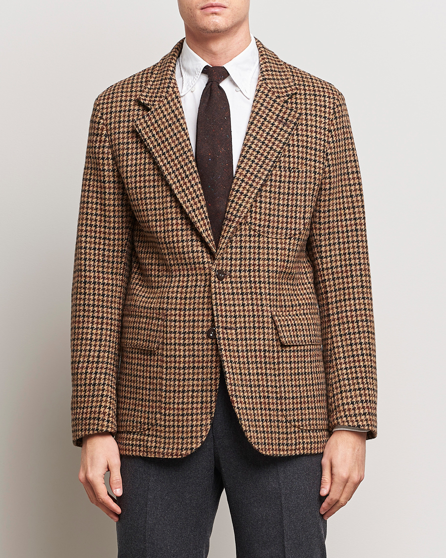 Homme | Blazers | Drake's | MKVII Harris Tweed Games Houndstooth Blazer Brown
