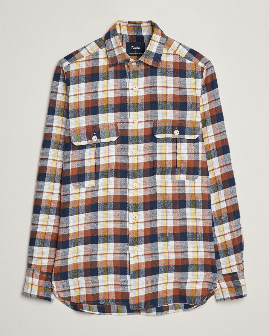 Homme | Chemises | Drake's | Brushed Madras Checked Work Shirt Brown
