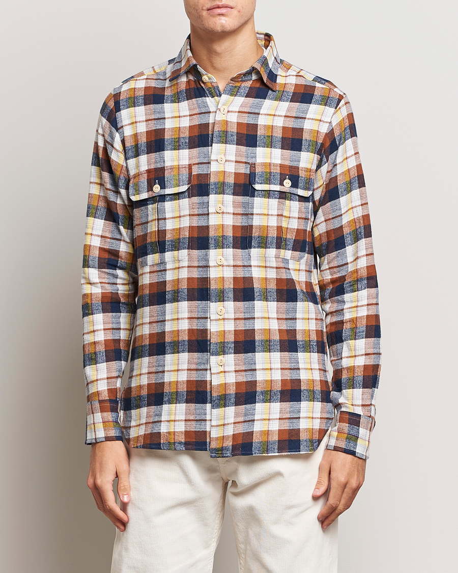Homme | Chemises | Drake's | Brushed Madras Checked Work Shirt Brown