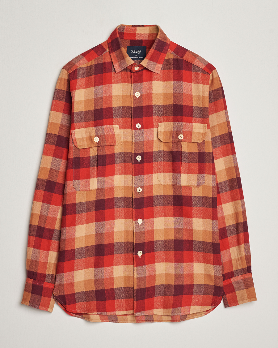 Homme | Chemises | Drake's | Brushed Madras Checked Work Shirt Red