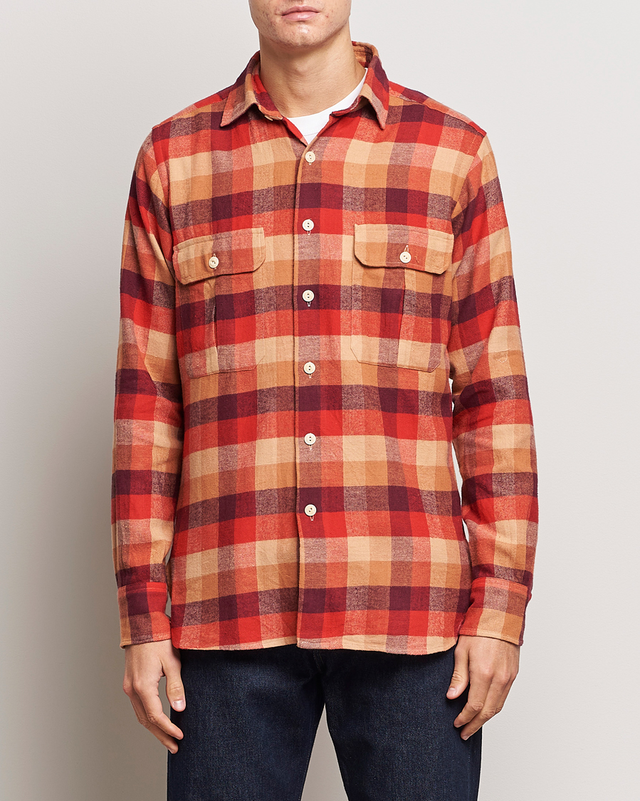 Homme | Chemises | Drake's | Brushed Madras Checked Work Shirt Red