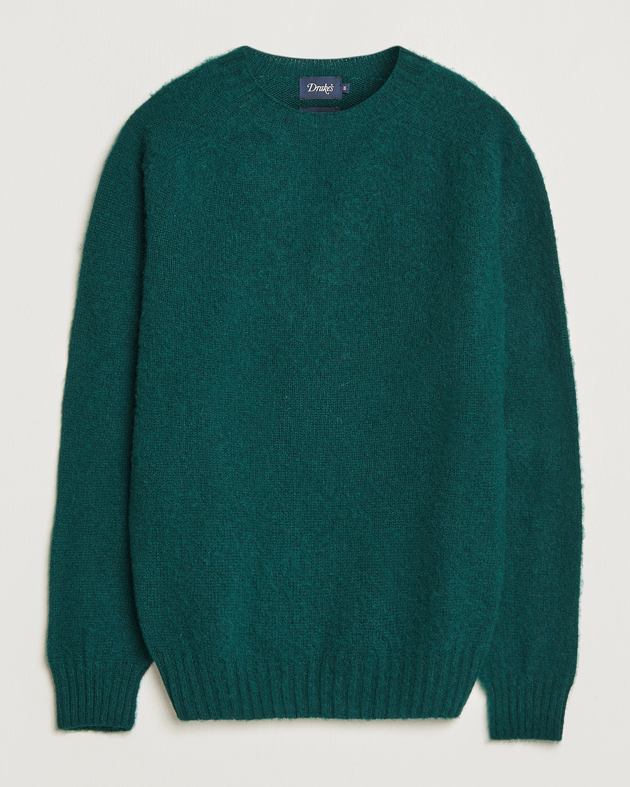 Homme | Pulls Et Tricots | Drake's | Brushed Shetland Crew Emerald Green