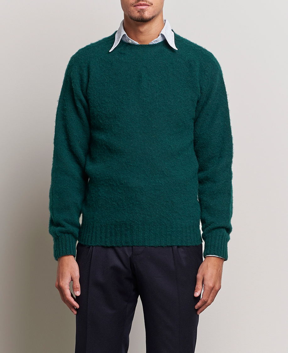 Homme | Pulls Et Tricots | Drake's | Brushed Shetland Crew Emerald Green
