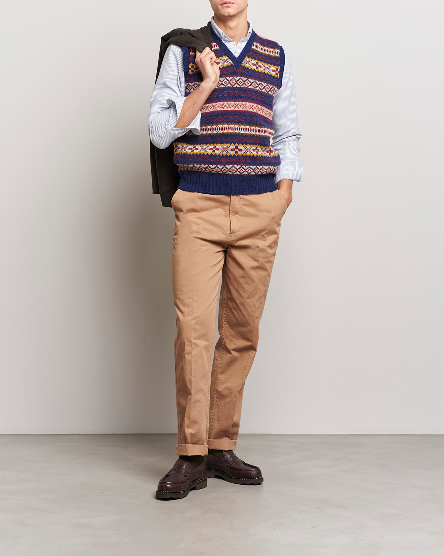 Heren | Truien | Drake's | Fairisle Print Wool Vest Navy