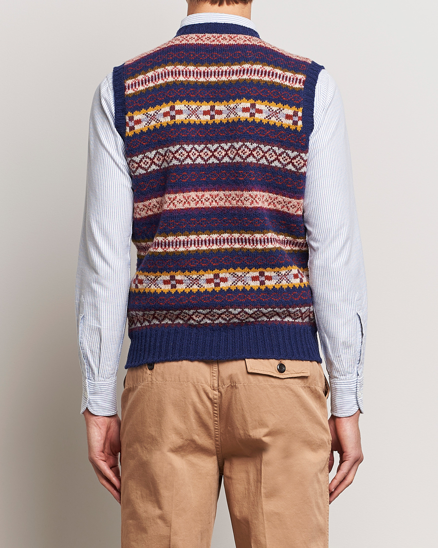 Heren | Truien | Drake's | Fairisle Print Wool Vest Navy