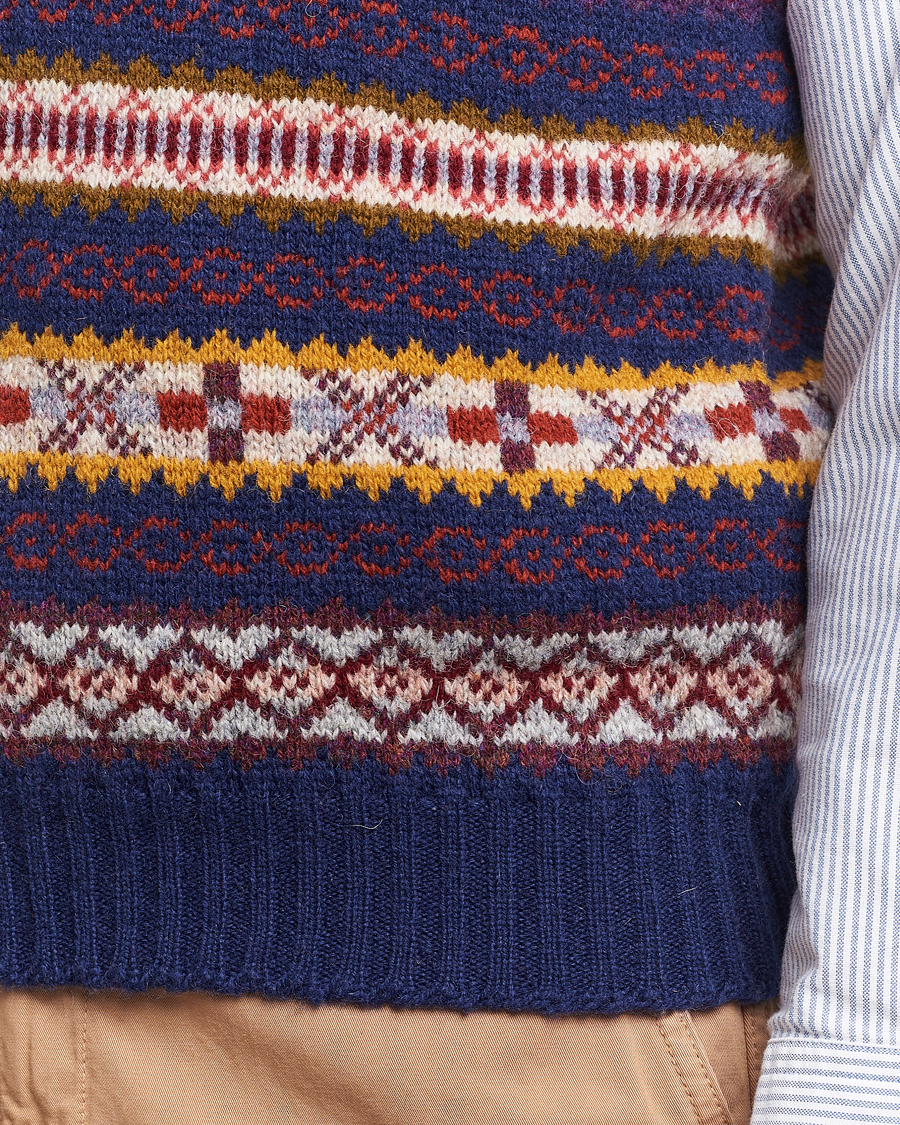 Heren | Truien | Drake's | Fairisle Print Wool Vest Navy