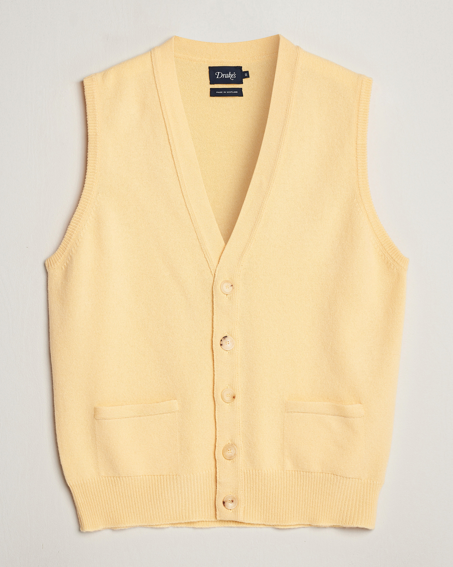 Homme | Pulls Et Tricots | Drake's | Lambswool Vest Cardigan Yellow