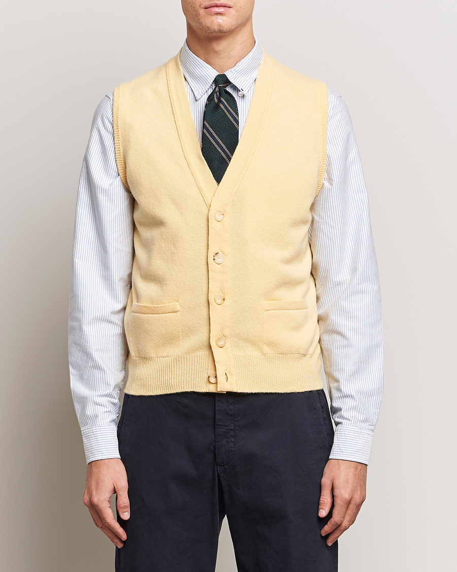 Homme | Pulls Et Tricots | Drake's | Lambswool Vest Cardigan Yellow