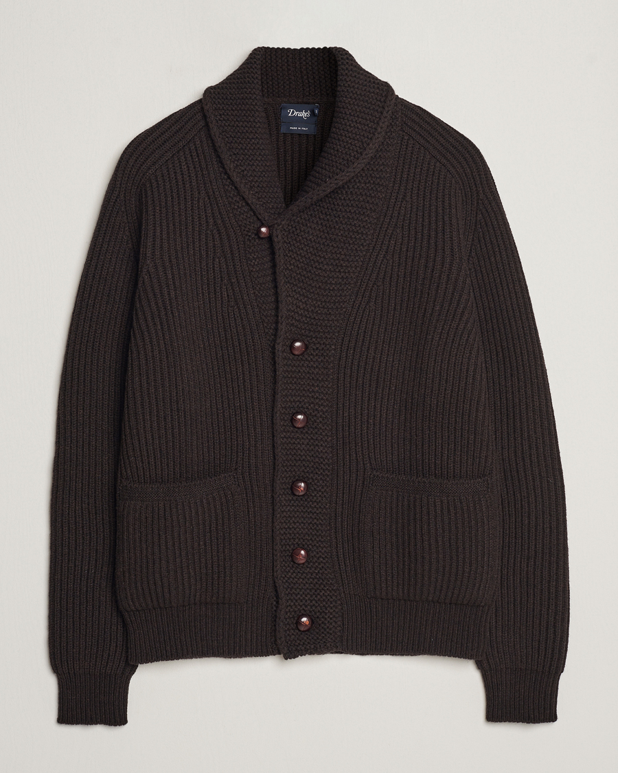 Homme | Pulls Et Tricots | Drake's | Lambswool 6-Ply Shawl Collar Cardigan Brown