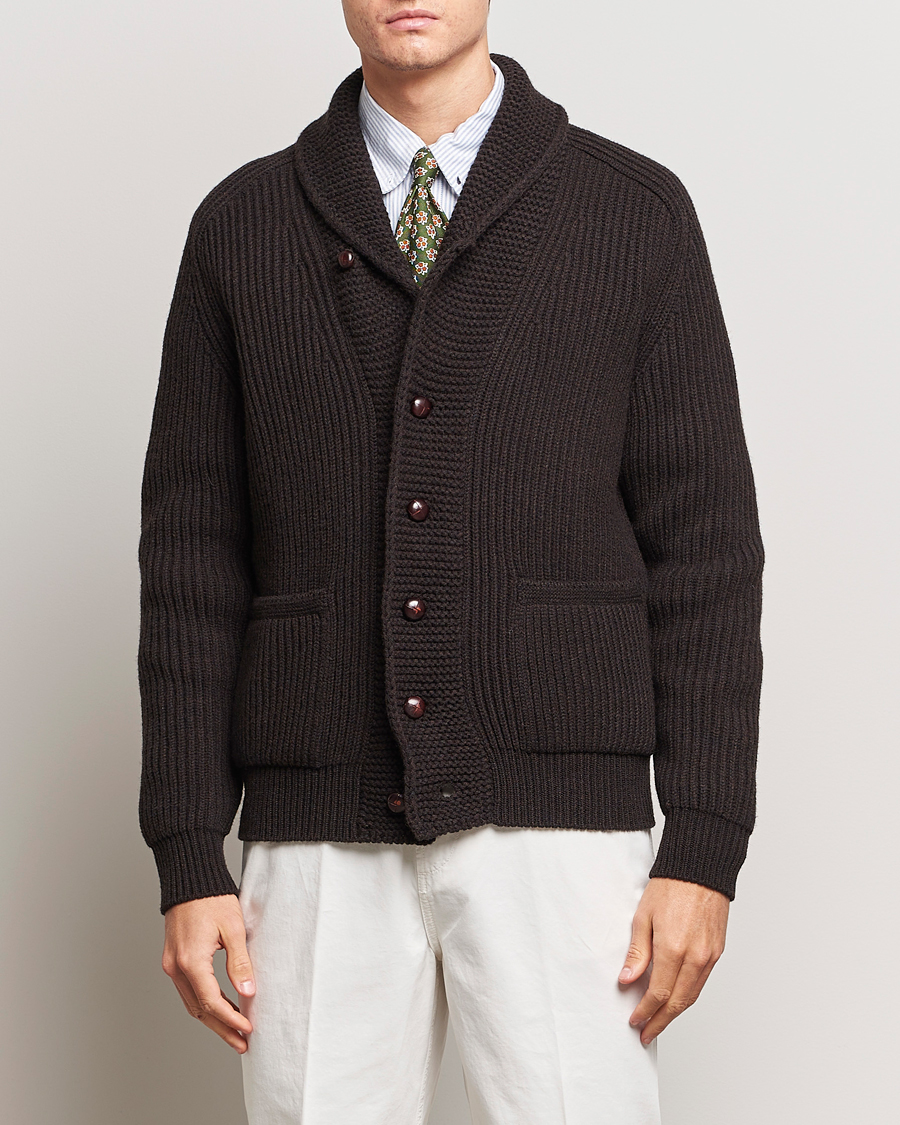 Homme | Pulls Et Tricots | Drake's | Lambswool 6-Ply Shawl Collar Cardigan Brown