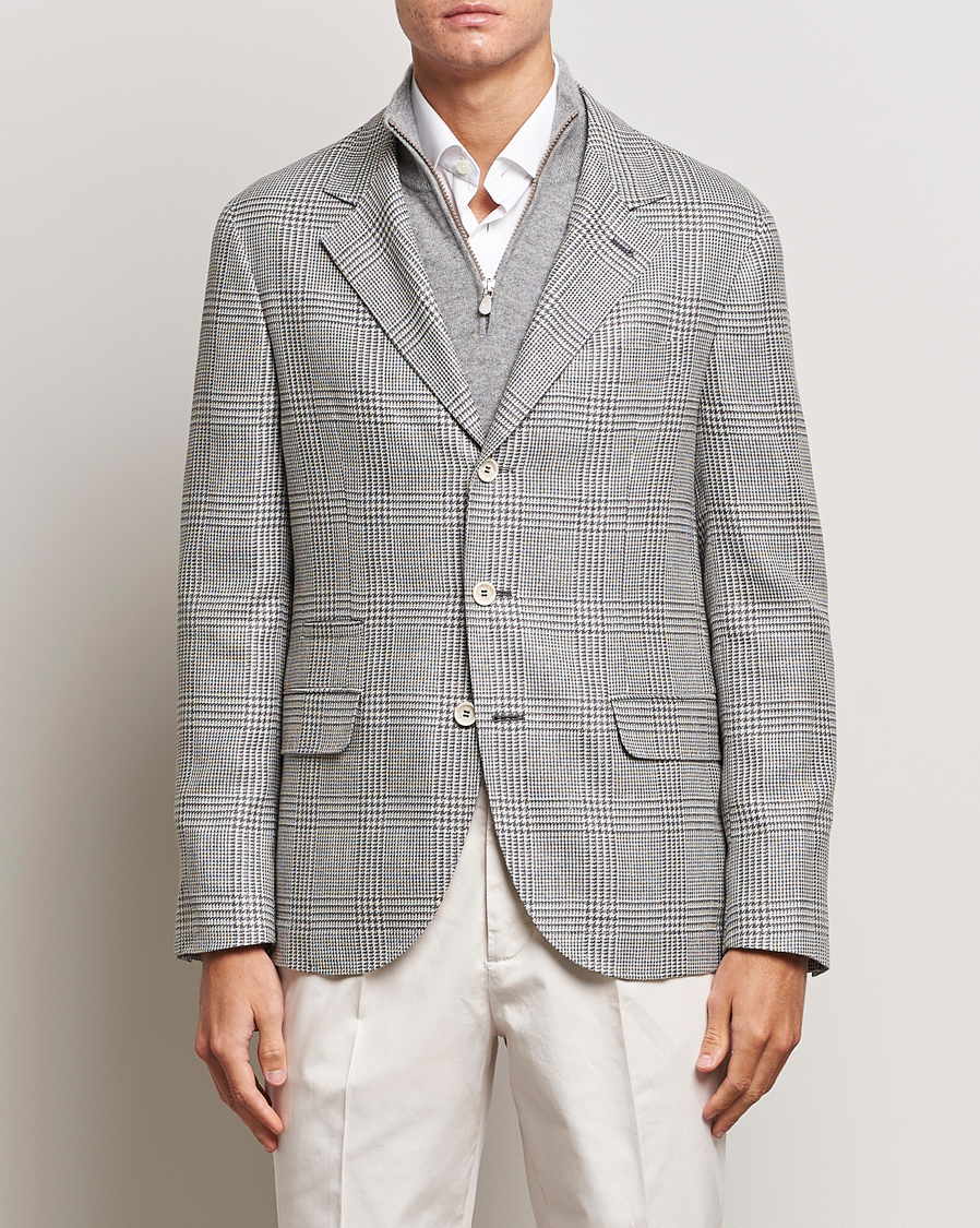 Homme | Blazers | Brunello Cucinelli | Prince Of Wales Check Blazer Pearl Grey