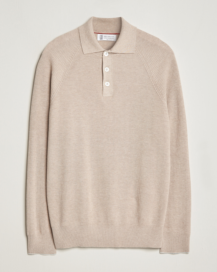 Homme | Pulls Et Tricots | Brunello Cucinelli | Long Sleeve Knitted Polo Light Beige