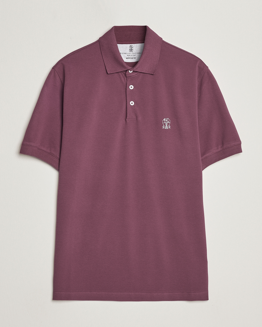 Homme | Polos | Brunello Cucinelli | Short Sleeve Logo Polo Burgundy