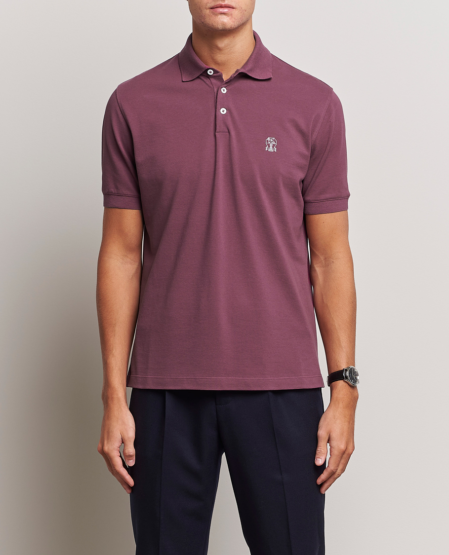 Homme | Polos | Brunello Cucinelli | Short Sleeve Logo Polo Burgundy