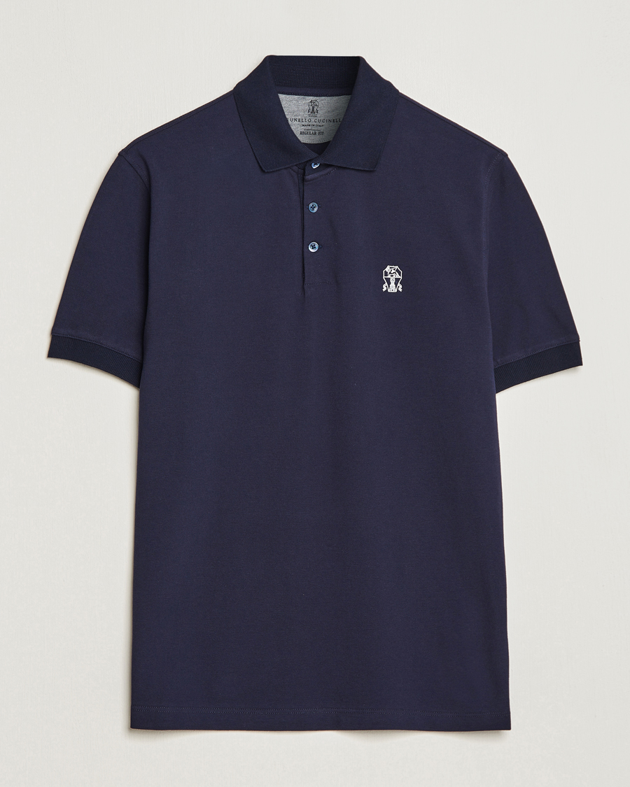 Homme | Polos | Brunello Cucinelli | Short Sleeve Logo Polo Dark Blue