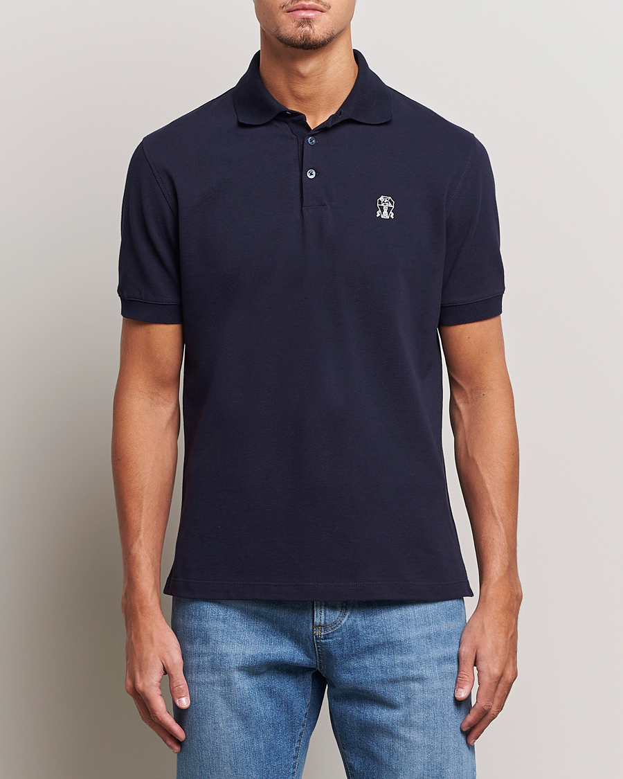 Homme | Polos | Brunello Cucinelli | Short Sleeve Logo Polo Dark Blue