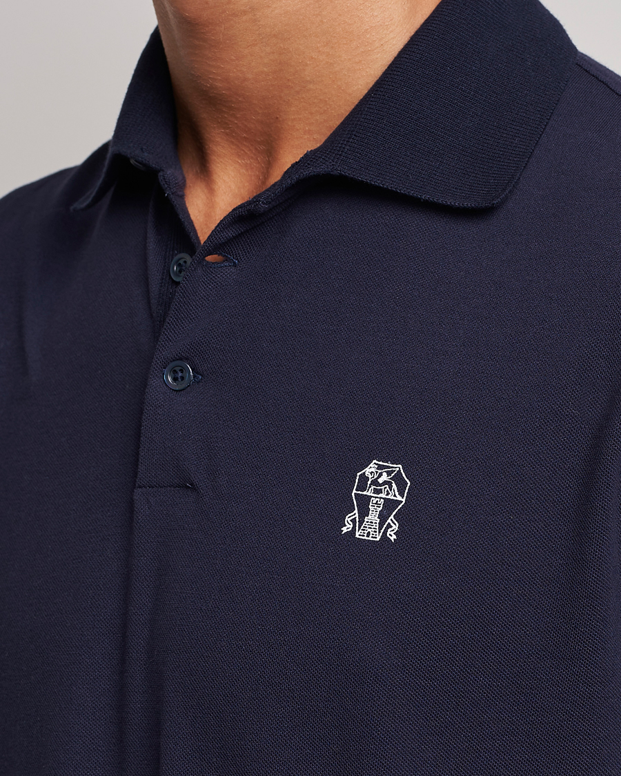 Homme | Polos | Brunello Cucinelli | Short Sleeve Logo Polo Dark Blue