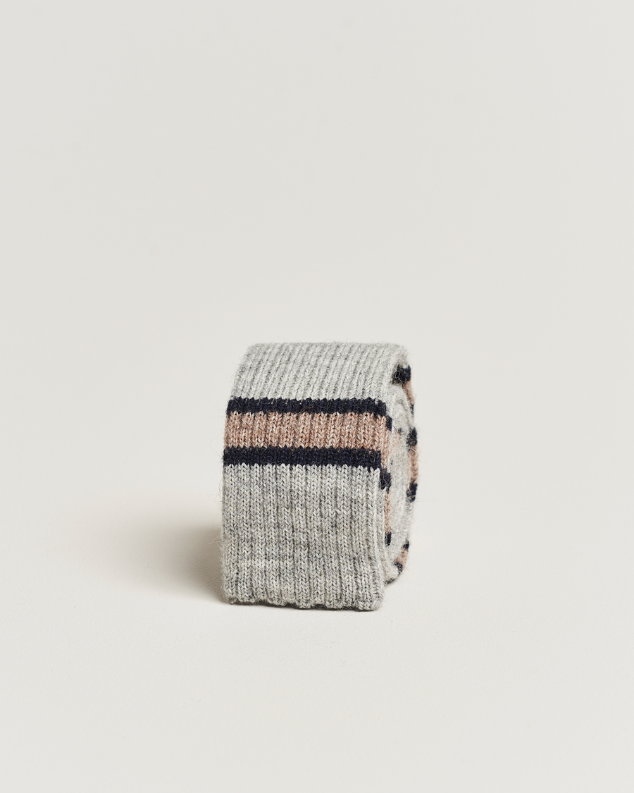 Homme | Brunello Cucinelli Stripe Knit Tie Grey/Navy | Brunello Cucinelli | Stripe Knit Tie Grey/Navy